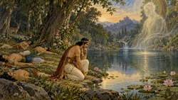 Yudhishthira at the lake — the setting of the Yaksha’s question: “What is the greatest wonder?”