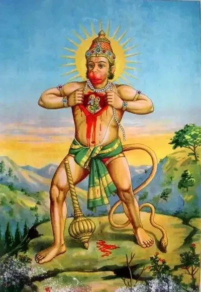 Hindu deities Hanuman from Ravi Varma Press