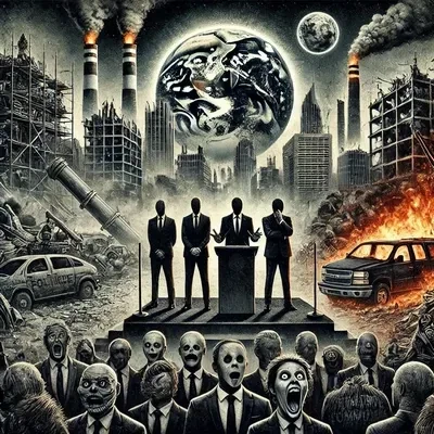 The Chaos of Political Arrogance and Greed in a Broken World- image by ChatGPT