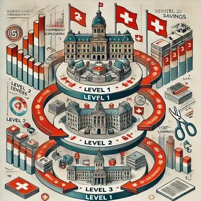 Switzerland's political system with its three tiers - image by ChatgPT